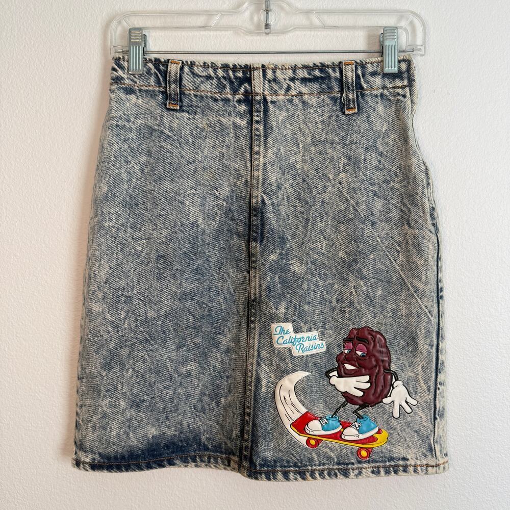 Rare 80s 1987 Acid Wash Pencil Skirt California Raisin Patch Life Savers Size 7